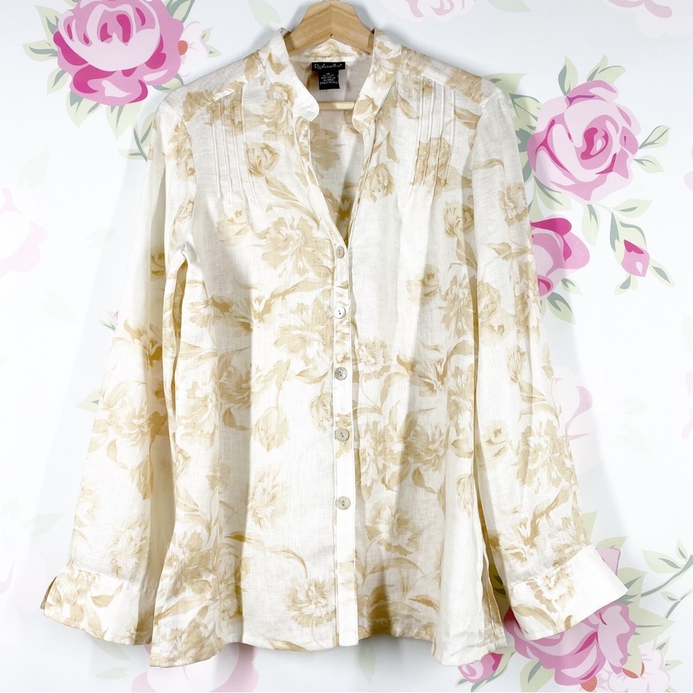 NEW Rafaella Floral Print Linen Long Sleeve Blouse 12
